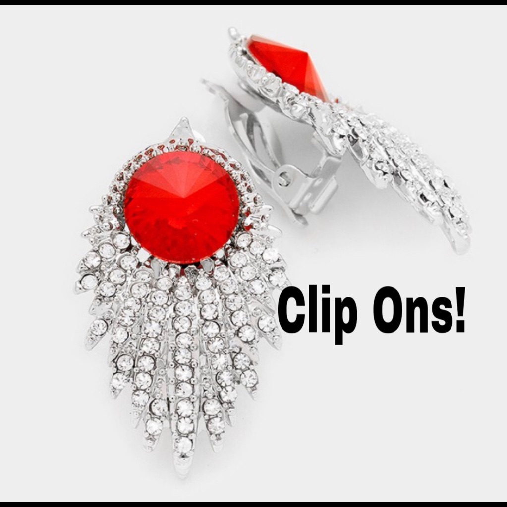 Red And Clear Clip On Pageant Earrings 34$